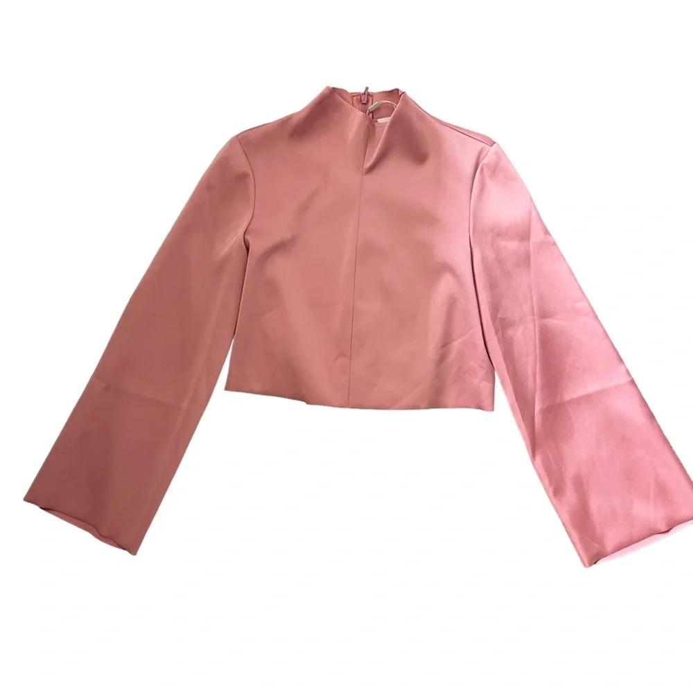 NWT Archival Tibi Fall 2018 Bonded Satin Funnel Neck Crop Top Dusty Pink Rose 4